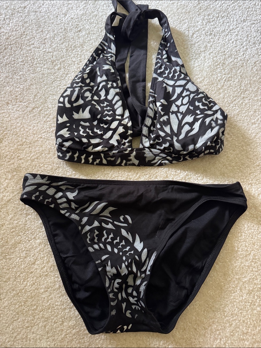 Lucky Brand Black & White Halter Bikini Set***top is a L, bottom is a S****